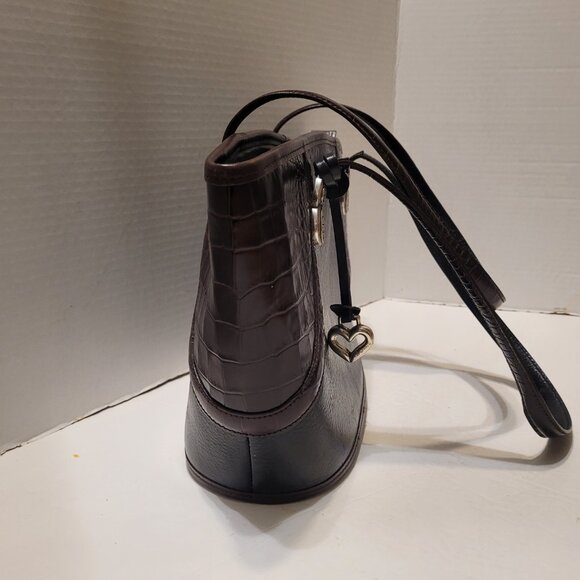 Brighton Women's Pebbled Leather Double Handle Shoulder Black/Brown Bag - Picture 6 of 9